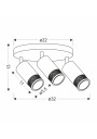 Lampa sufitowa Gu10 3xGU10 czarno złoty 32 cm - wymiary produktu