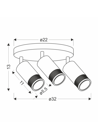 Gu10 ceiling light 3xGU10 czarno gold 32 cm - product dimensions