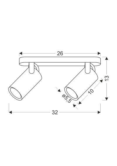 Lampa sufitowa Gu10 2xGU10 czarny 32 cm - wymiary produktu