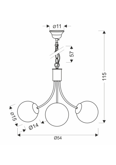 Lampa wisząca E14 3xE14 48 cm - wymiary produktu