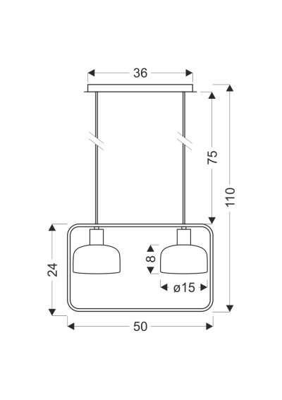 Lampa wisząca E27 2xE27 czarny + biały 50 cm - wymiary produktu