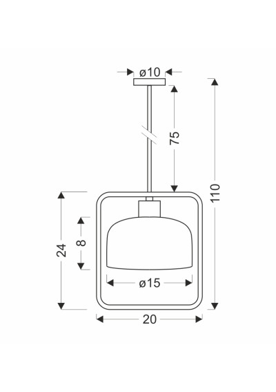 Lampa wisząca E27 1xE27 czarny + biały 20 cm - wymiary produktu