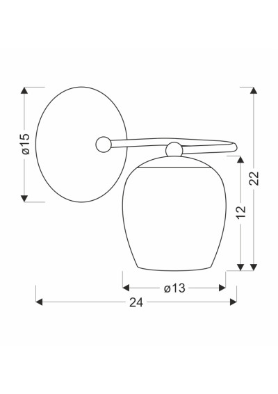 Lampa ścienna E27 1xE27 patynowy, klosz biały 24 cm - wymiary produktu