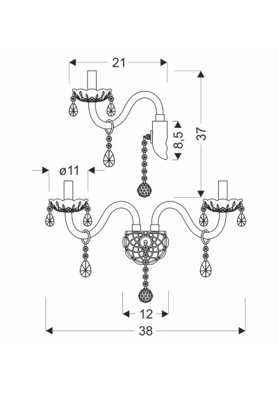 Lampa ścienna E14 2xE14 transparentny 38 cm - wymiary produktu