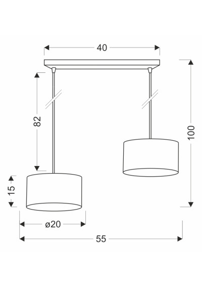 Pandy pendant light 2xE27 black, grey / gold 55 cm - product dimensions