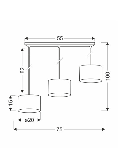Lampa wisząca Pandy 3xE27 czarny, szary + złoty 75 cm - wymiary produktu