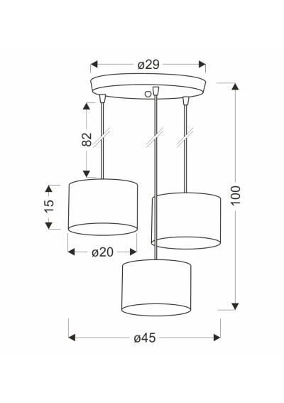Lampa wisząca Pandy 3xE27 czarny, szary + złoty 45 cm - wymiary produktu
