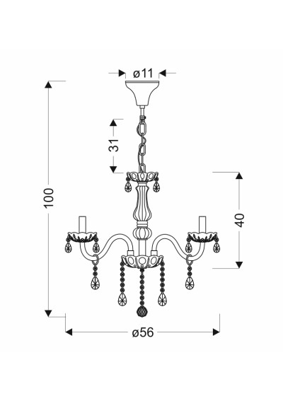 E14 pendant light 5xE14 transparent 56 cm - product dimensions