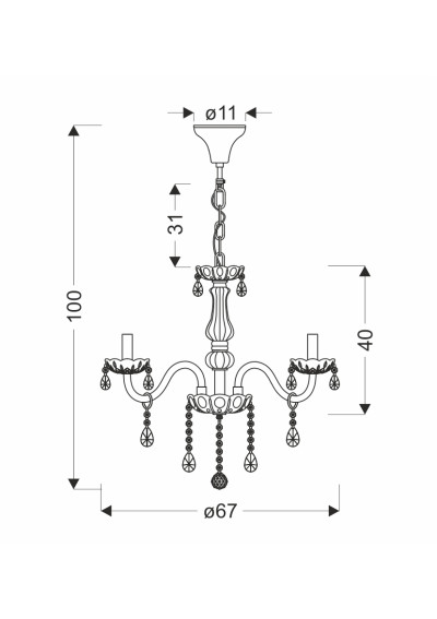 Lampa wisząca E14 8xE14 transparentny 67 cm - wymiary produktu