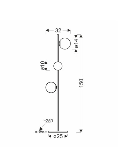 G9 floor lamp 3xG9 150 cm - product dimensions