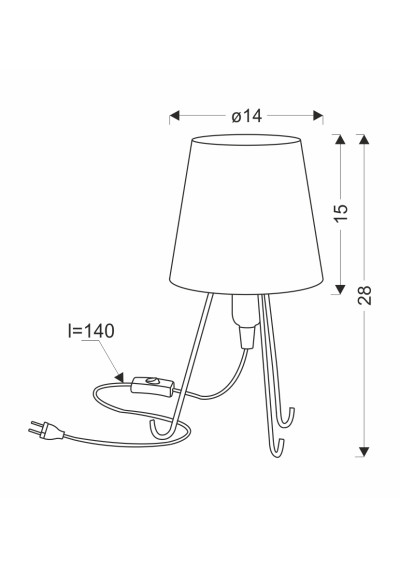 E14 table lamp 1xE14 black / purple 14 cm - product dimensions