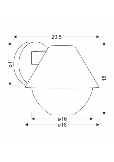 E27 outdoor wall light 1xE27 black 20,5 cm - product dimensions
