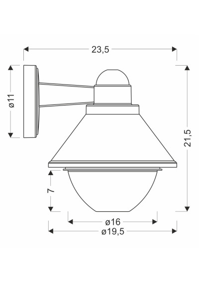 E27 outdoor wall light 1xE27 black 23,5 cm - product dimensions