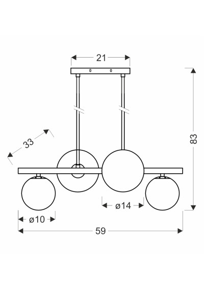 Lampa wisząca G9 4xG9 czarny 59 cm - wymiary produktu