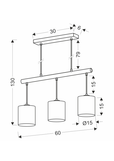 Lampa wisząca E27 3xE27 czarny 60 cm - wymiary produktu
