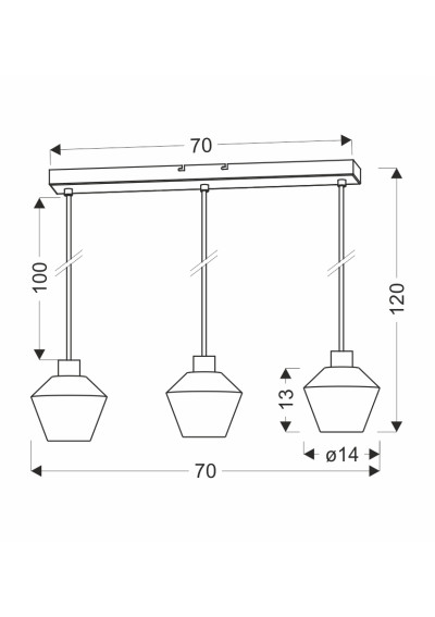 E14 pendant light 3xE14 black / gold 70 cm - product dimensions