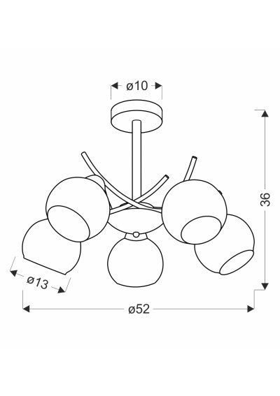 Lampa wisząca Amos 5xE27 złoty 52 cm - wymiary produktu