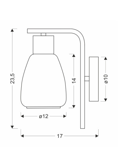 Moldo wall light 1xE27 black 17,4 cm - product dimensions