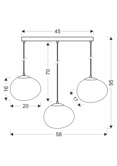 Lampa wisząca Stones 3xE27 biało czarny 58 cm - wymiary produktu