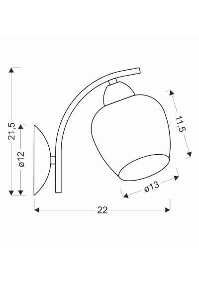 Lampa ścienna Merra 1xE27 czarny 22 cm - wymiary produktu