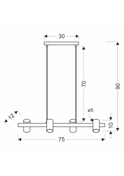 Lampa wisząca Gu10 4xGU10 biały 75 cm - wymiary produktu