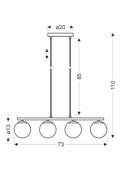 Lampa wisząca E14 4xE14 biały 68 cm - wymiary produktu