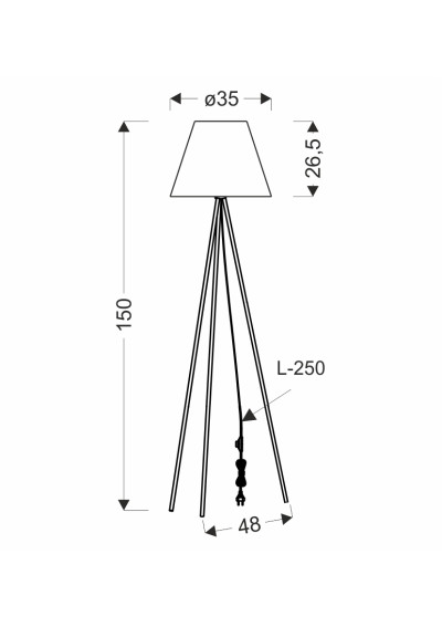 Platino floor lamp 1xE27 silver 150 cm - product dimensions