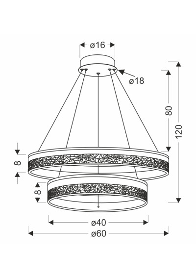 Lampa wisząca Frozi 38 W LED 3000 K czarny 60 cm - wymiary produktu
