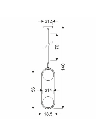 Cordel pendant light 2xG9 gold 18,5 cm - product dimensions