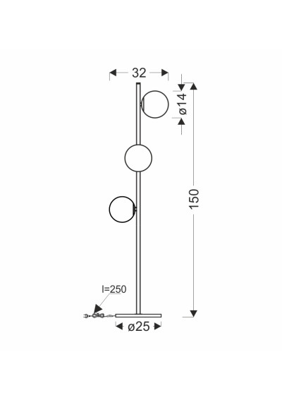 Lampa podłogowa G9 3xG9 czarny 150 cm - wymiary produktu