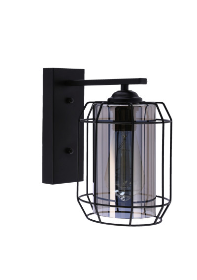 Jonera wall light 1xE27 black, klosz smoked 23 cm