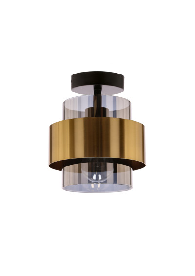 Lampa sufitowa Spiega 1xE27 czarny + mosiężny, klosz dymiony 18 cm