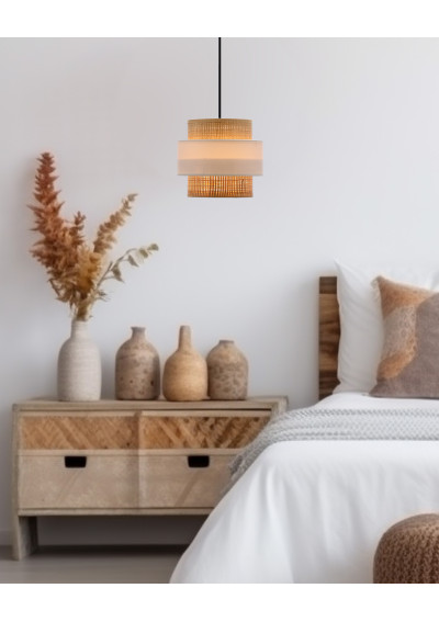 Rattan pendant light 1xE27 black, white / cream 20 cm - product image 1