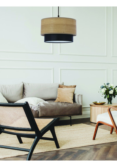Lampa wisząca Ruben 1xE27 czarny + orzechowy 25 cm - zdjęcie produktu 1