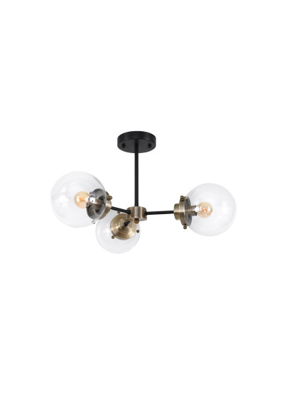 Lampa sufitowa Lens 3xE14 czarny + patyna mat, klosz bezbarwny 60 cm - zdjęcie produktu 3