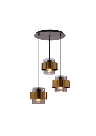 Lampa wisząca Spiega 3xE27 czarny + mosiężny, klosz dymiony 45 cm - zdjęcie produktu 1