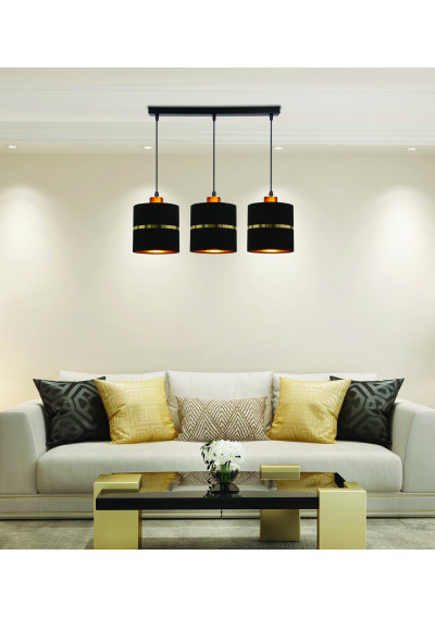 Assam pendant light 3xE27 black / gold 65 cm - product image 1