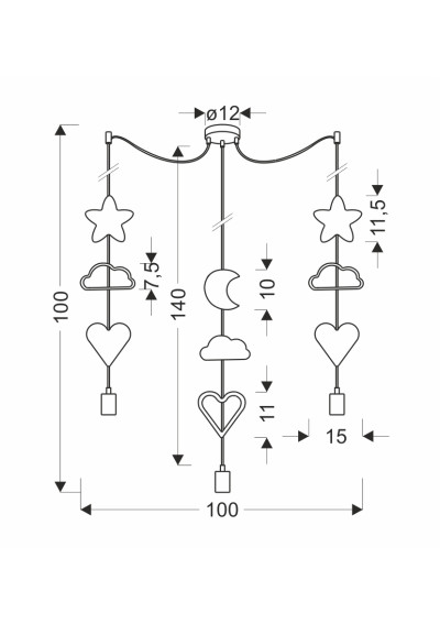 Lampa wisząca E27 3xE27 czarny 100 cm - wymiary produktu