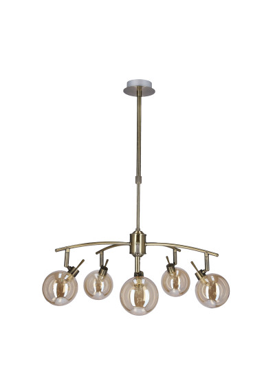 Lentini pendant light 5xG9 patynowy, klosz bursztynowy 55 cm
