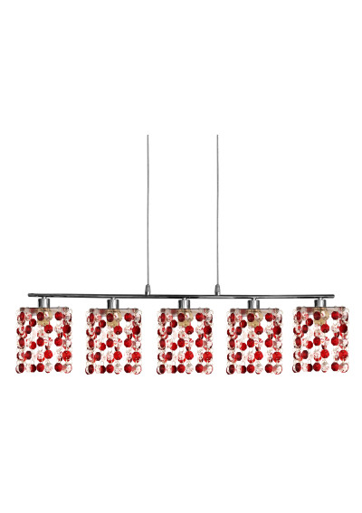 Classic pendant light G9 chromee, kryształki czerwone 80 cm