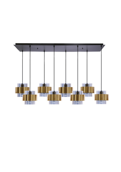 Lampa wisząca Spiega 8xE27 czarny + mosiężny, klosz dymiony 106 cm