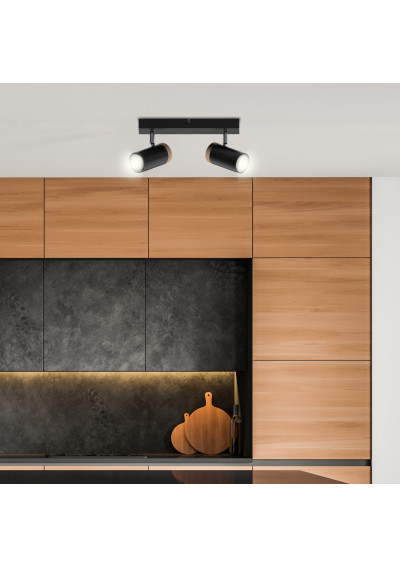Lampa sufitowa Lagos 2xGU10 czarny + drewniany 31 cm - zdjęcie produktu 1