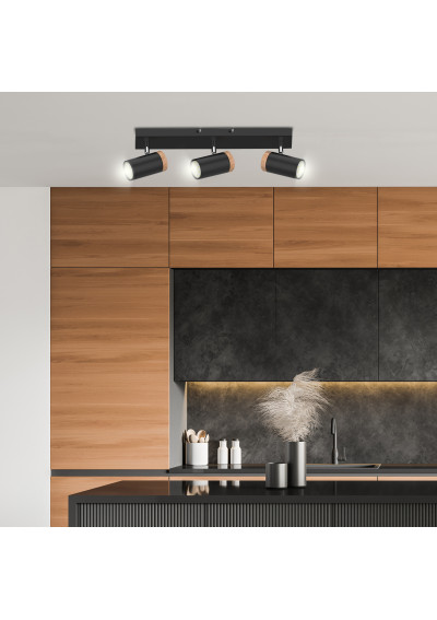 Lampa sufitowa Lagos 3xGU10 czarny + drewniany 48 cm - zdjęcie produktu 1