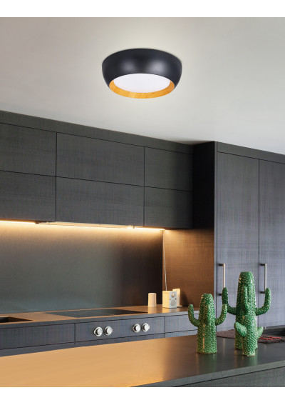 Plafon Abruzzo 24 W LED 4000 K czarno drewniany, klosz biały 40 cm - zdjęcie produktu 1