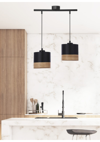 Lampa wisząca Porto czarny + drewniany 48 cm - zdjęcie produktu 1