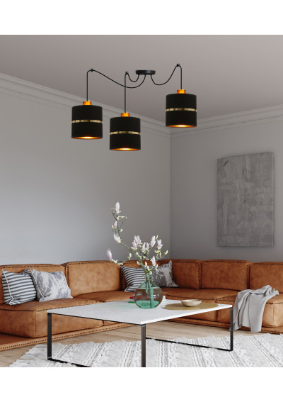 Assam pendant light 3xE27 black / gold 120 cm - product image 1