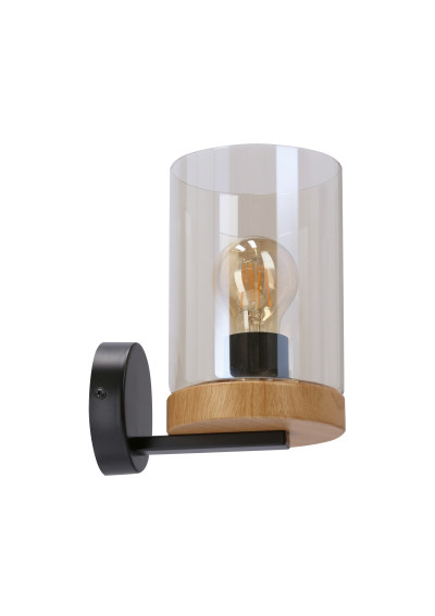 Lampa ścienna Wels E27 czarny + drewniany 17 cm