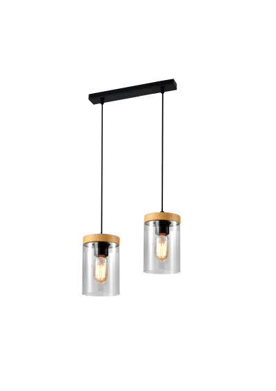 Lampa wisząca Wels 2xE27 czarny + drewniany 37 cm