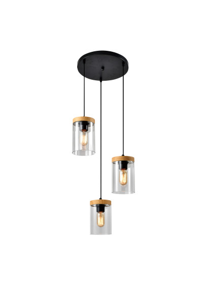 Wels pendant light 3xE27 black / drewniany 35 cm