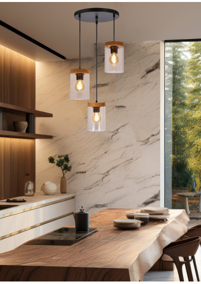 Wels pendant light 3xE27 black / drewniany 35 cm - product image 1